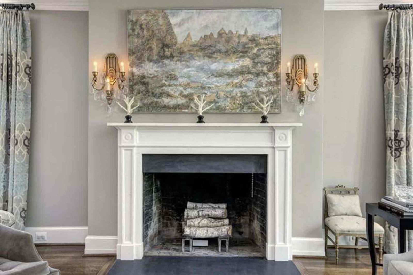 Image may contain Fireplace Indoors Furniture Chair and Hearth