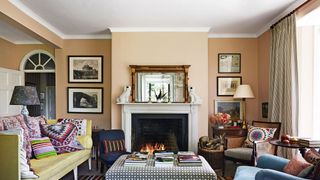 Living room design ideas. Image may contain Furniture Living Room Room Indoors Fireplace Cushion Hearth Interior Design...