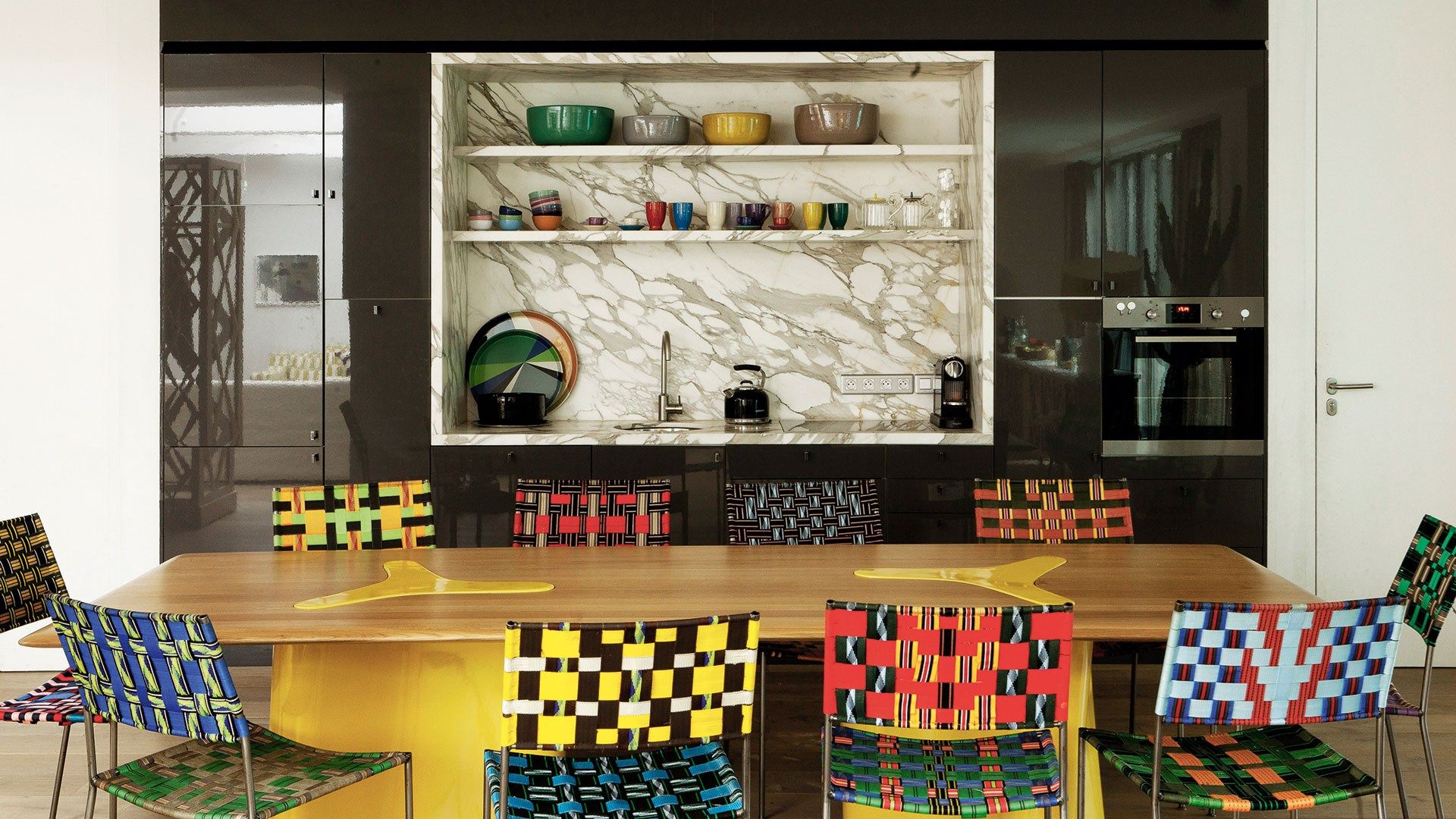 Image may contain Furniture Chair Restaurant Food Meal Dining Table Table Shelf and Cafeteria