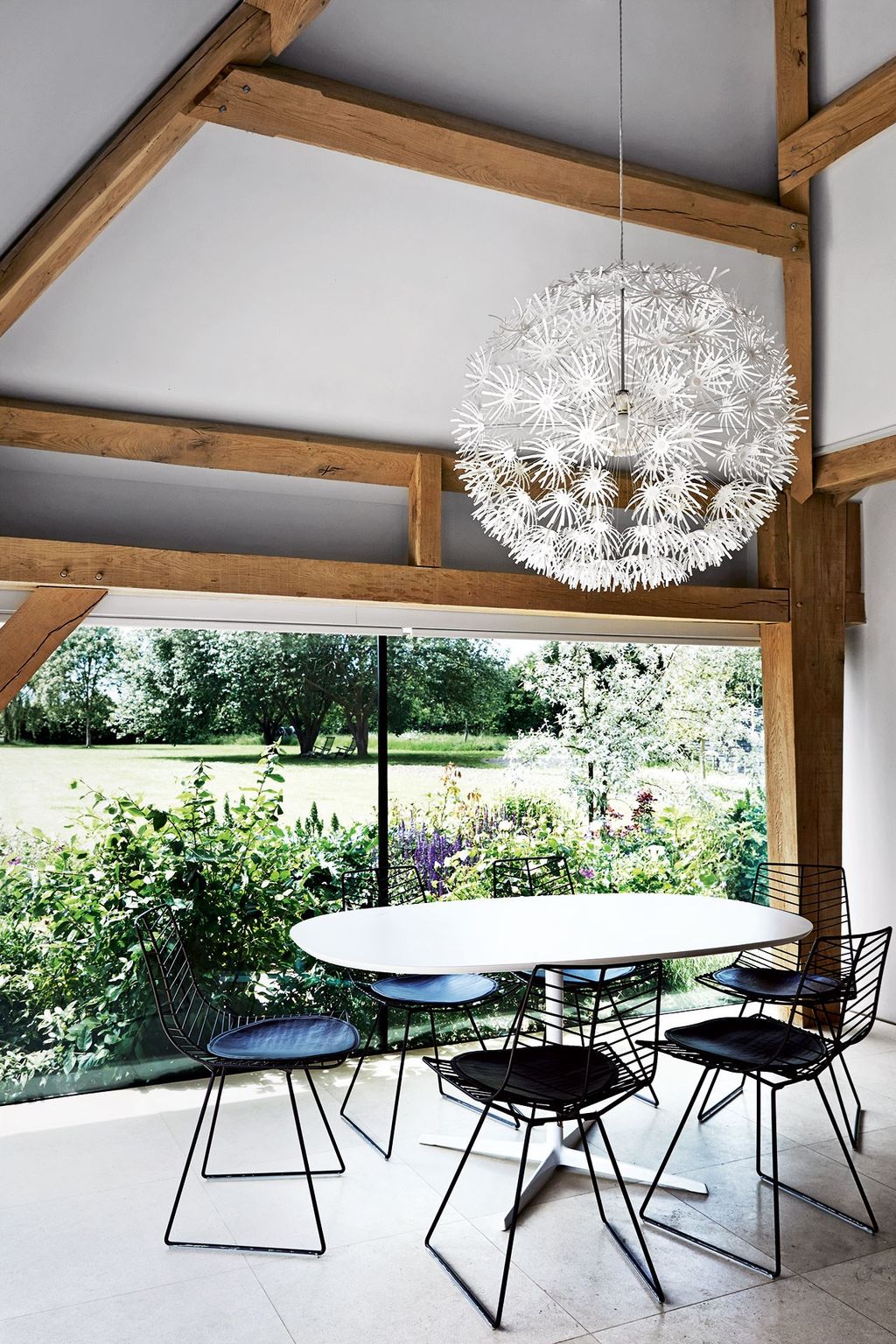 Barn Dining Area with Modern Lighting | Dining Room Design Ideas