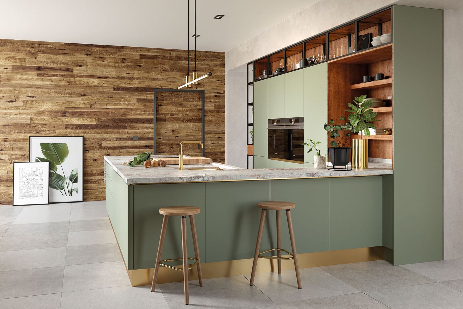 Image may contain Furniture Indoors Room Kitchen Kitchen Island Interior Design and Bar Stool