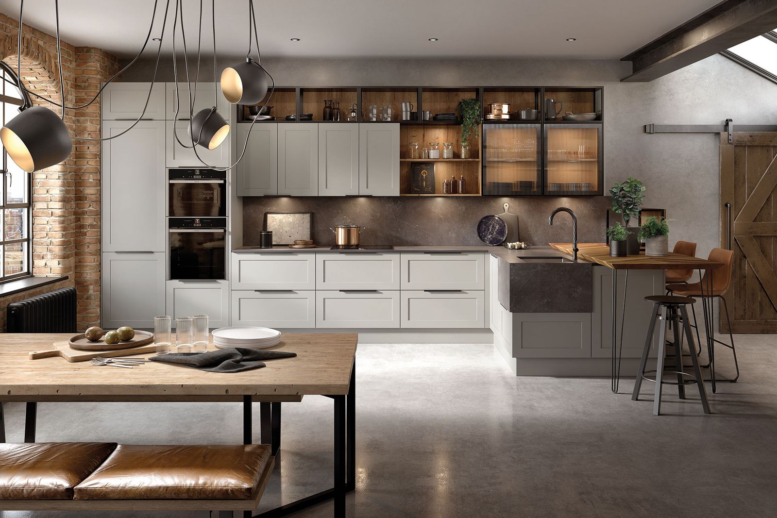 Image may contain Room Indoors Furniture Kitchen Table Interior Design Kitchen Island and Dining Table