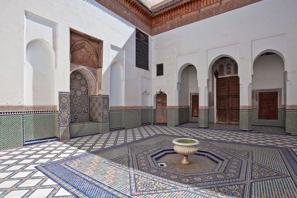 Covered Patio Coloured Zellij Tiles  Moroccan Gardens