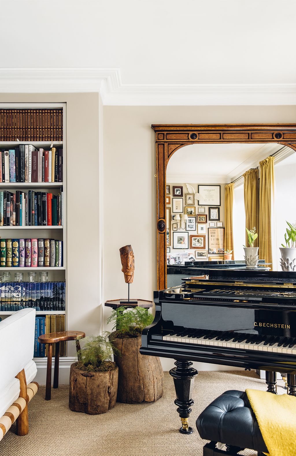 Seen reflected In the drawing rooms large mirror are the turmericcoloured wool curtains Lucy suggested for the room. The...