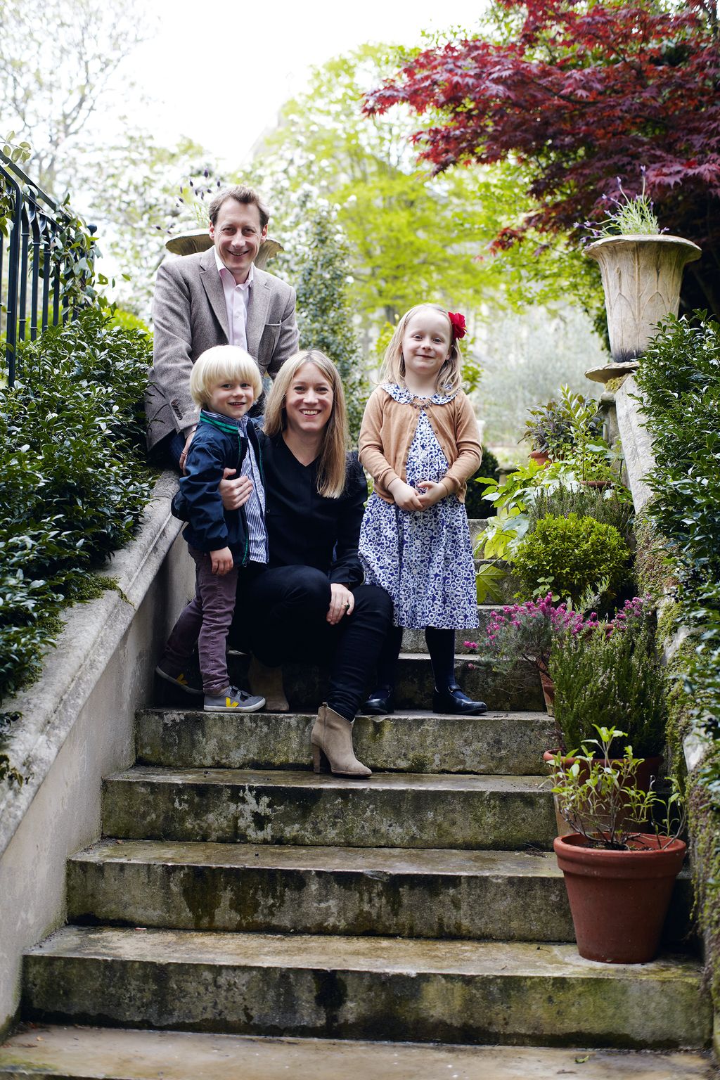 Will and Charlotte are pictured with their children Monty and Eliza on the restored eighteenthcentury flight of steps...