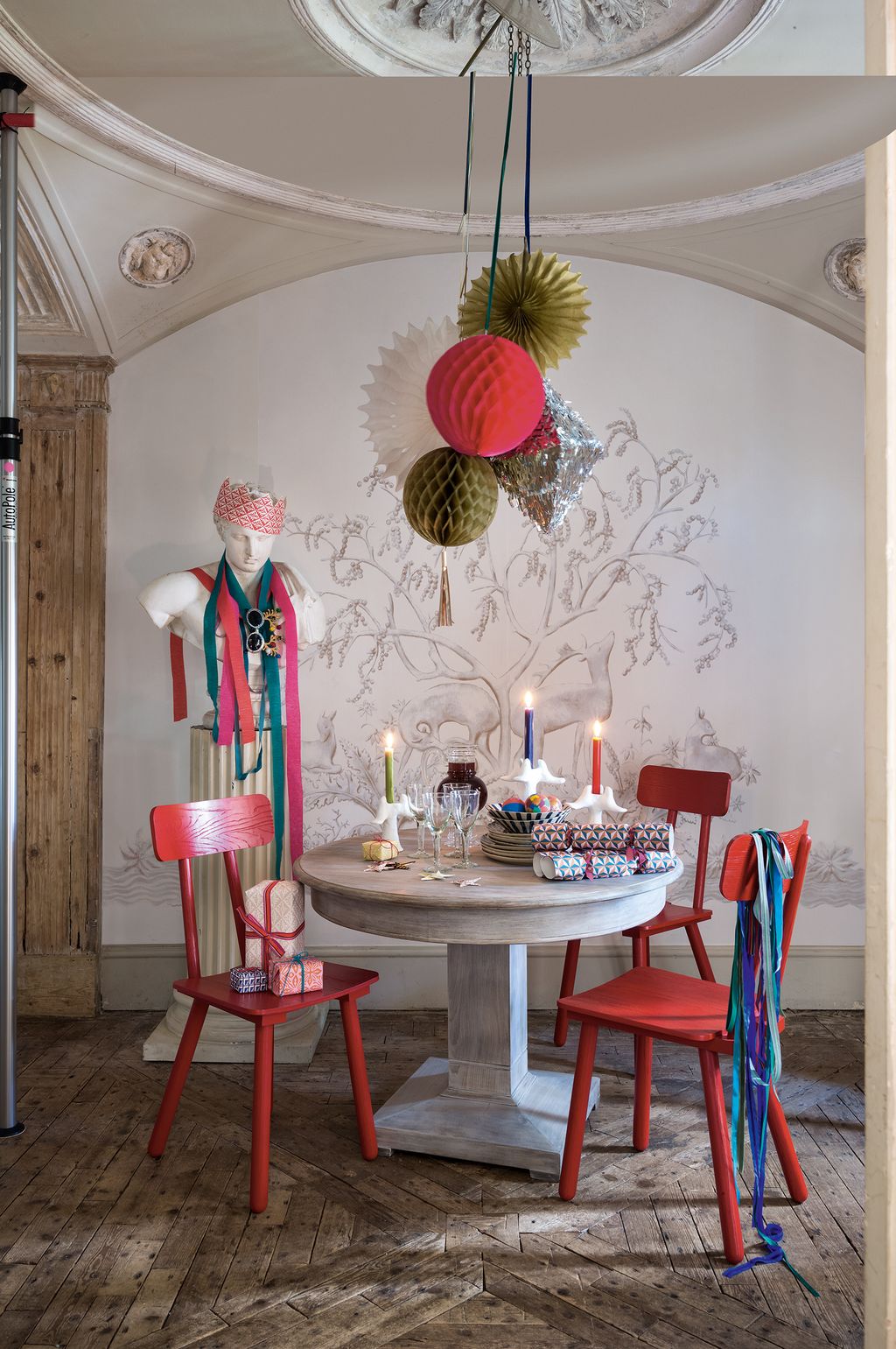 WALLS  •	Wallcovering 'Sika'  350 x 113cm 169.20 a panel at Lewis  Wood.     FLOOR  •	Similar parquet flooring in oak at...