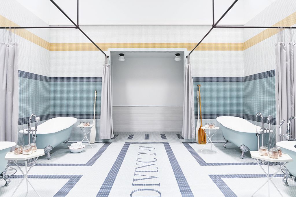 The MoonAcre Spa offers mud bakes and salt soaks in four mintgreen tubs.