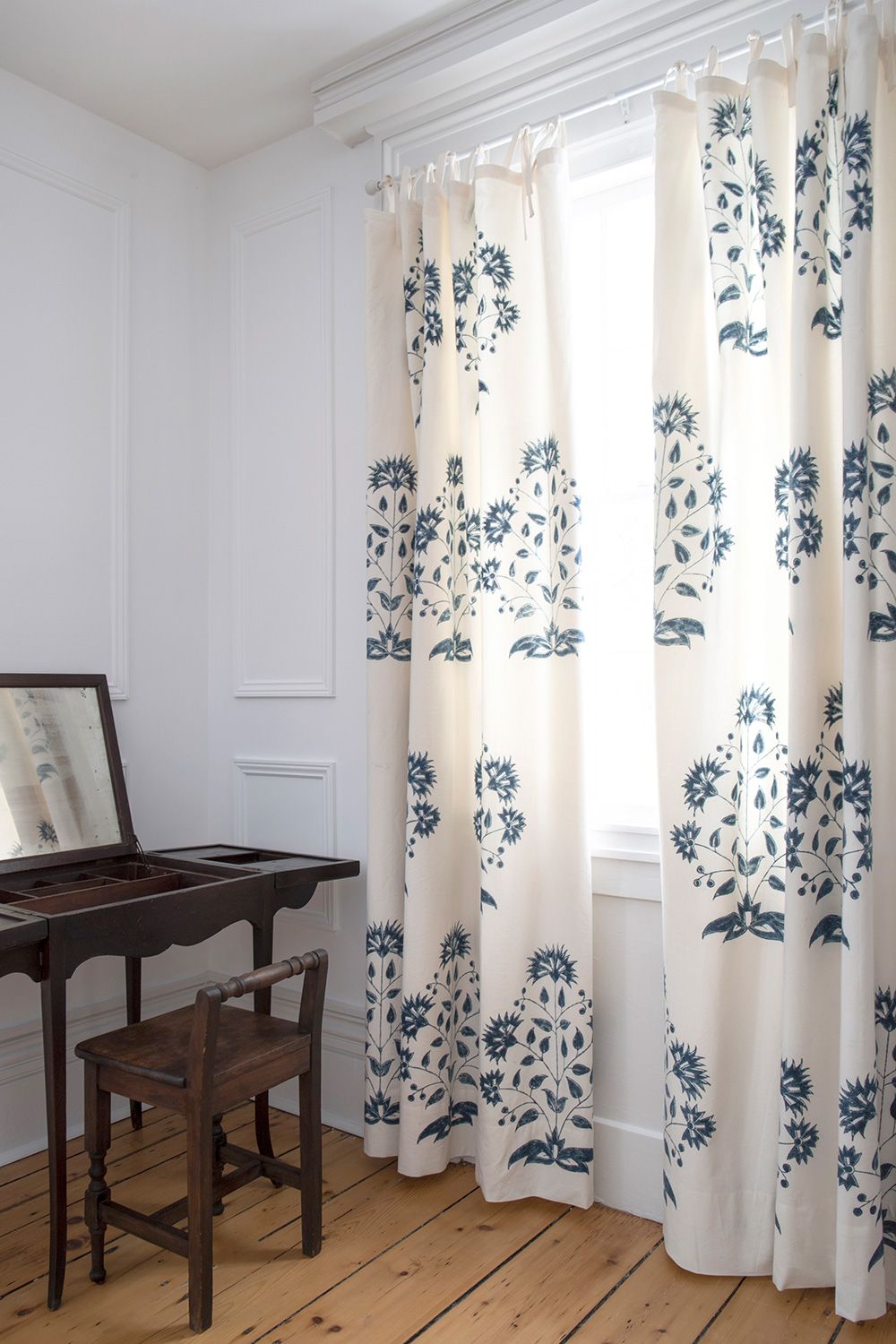 Naturally dyed cotton curtains with airy patterns of big single coloured motifs by Les Indiennes. Since 1999 Les...