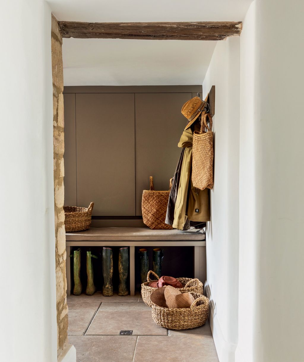 Image may contain Basket Interior Design Indoors Furniture Wood Hardwood Flooring Home Decor and Shelf