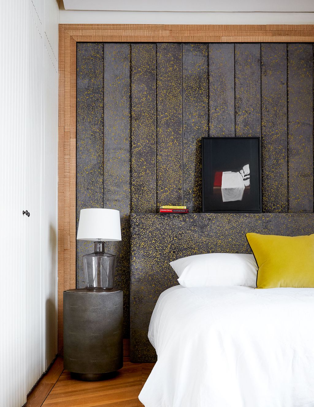 Texture forms a key role in the flat with this brushed cotton used in the second bedroom providing a lot of interest.