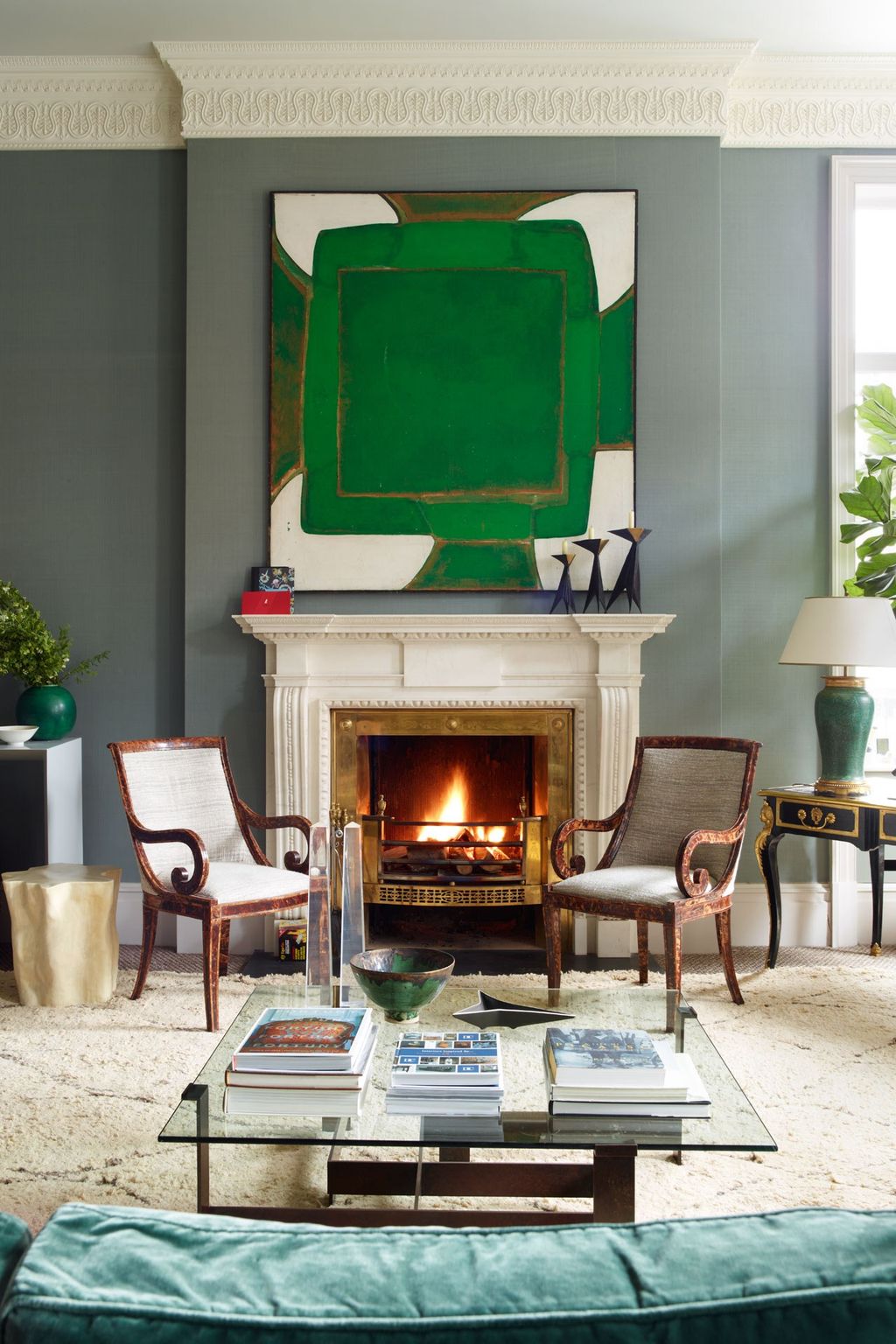 Living room design ideas. Image may contain Fireplace Indoors Living Room Room Furniture Chair Hearth Home Decor...