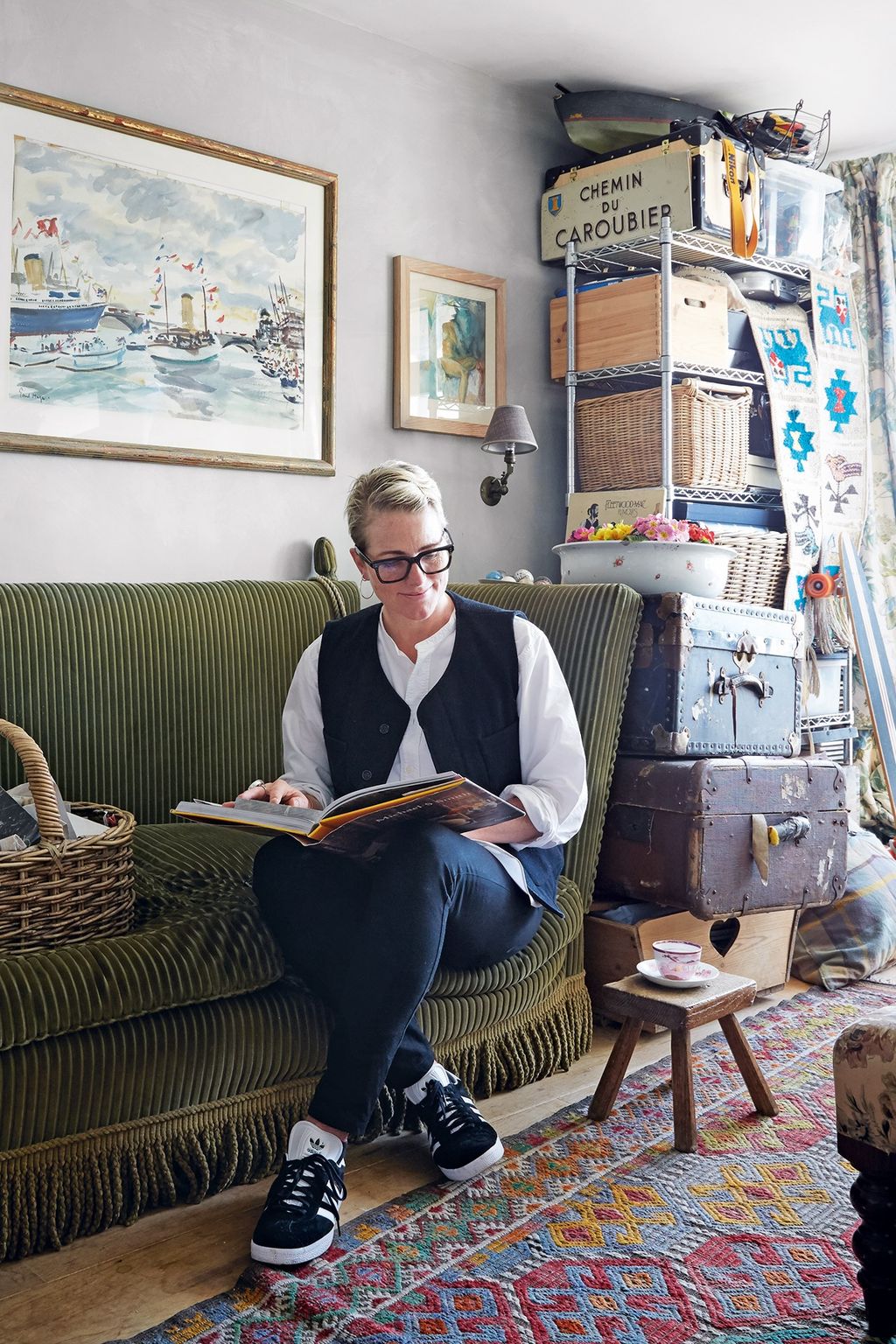 Bella in her sitting room which has a kilim from Erno Deco.