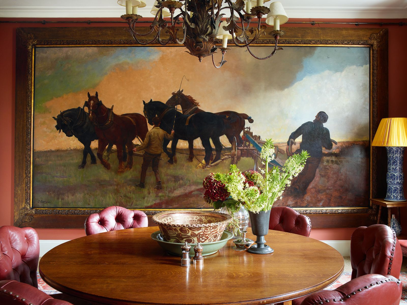 Image may contain Human Person Furniture Table Animal Horse Mammal Pottery Dining Table Art and Painting