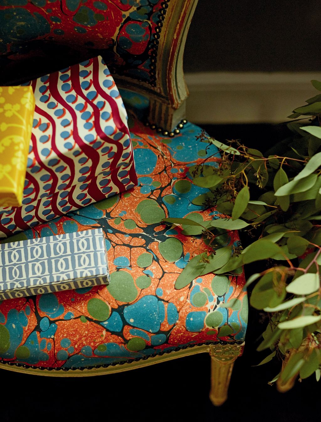 •	Early20thcentury French chair 1500 a pair from Brownrigg covered in ‘Folio 2 cotton 55 a metre from Tinsmiths.   ...