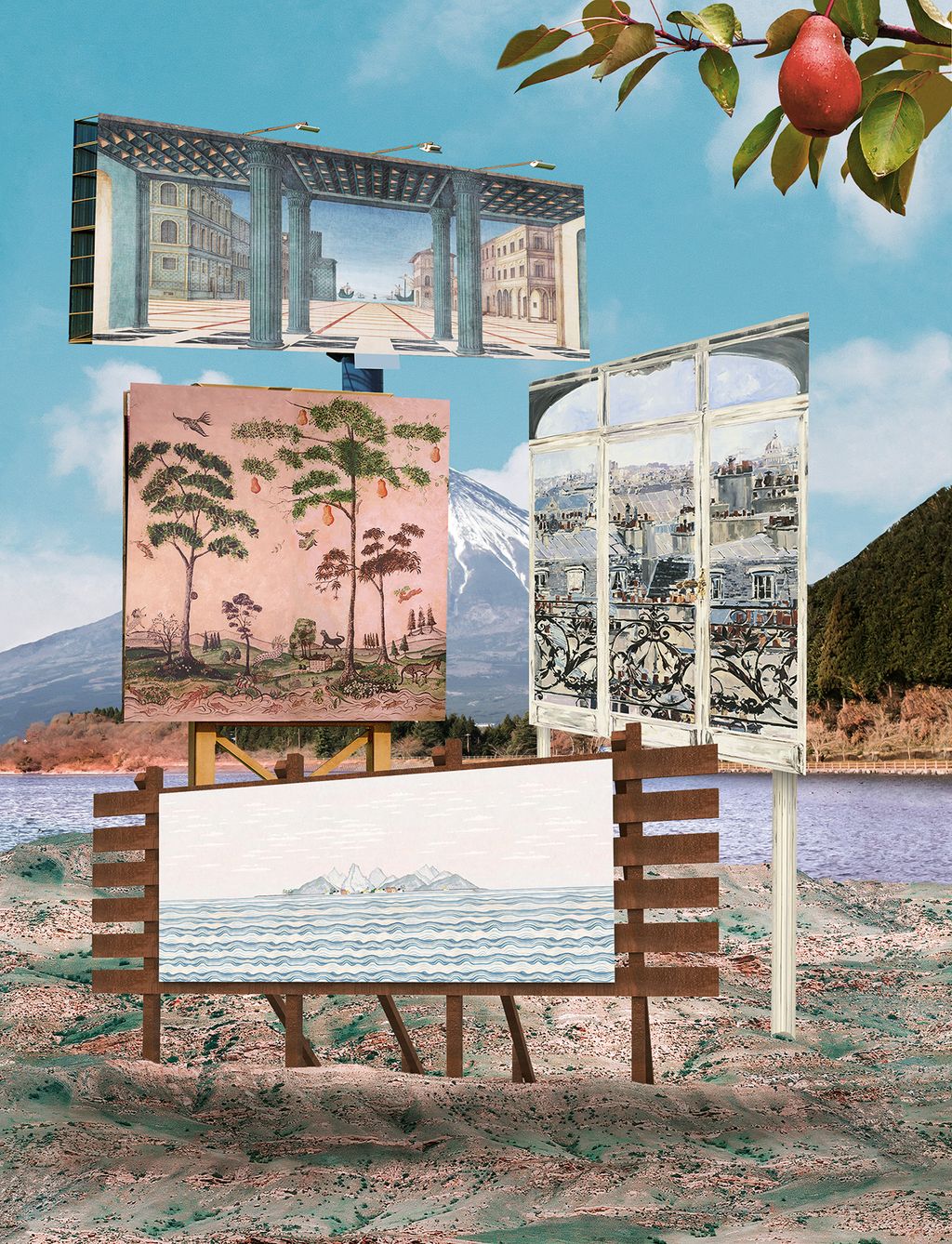 From top ‘Brunelleschi Perspective 360.85 for a 225 x 90cm panel from Iksel Decorative Arts. ‘Mythical Land 378...