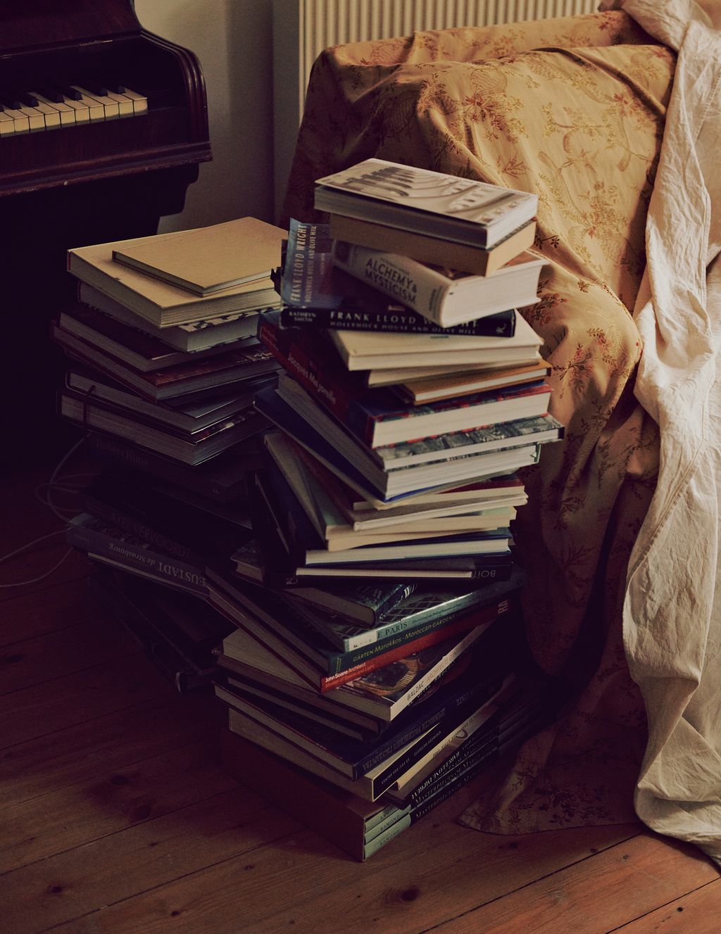 Design books are piled high beside the sofa in the sitting room he finds the writings of John Ruskin especially inspiring.