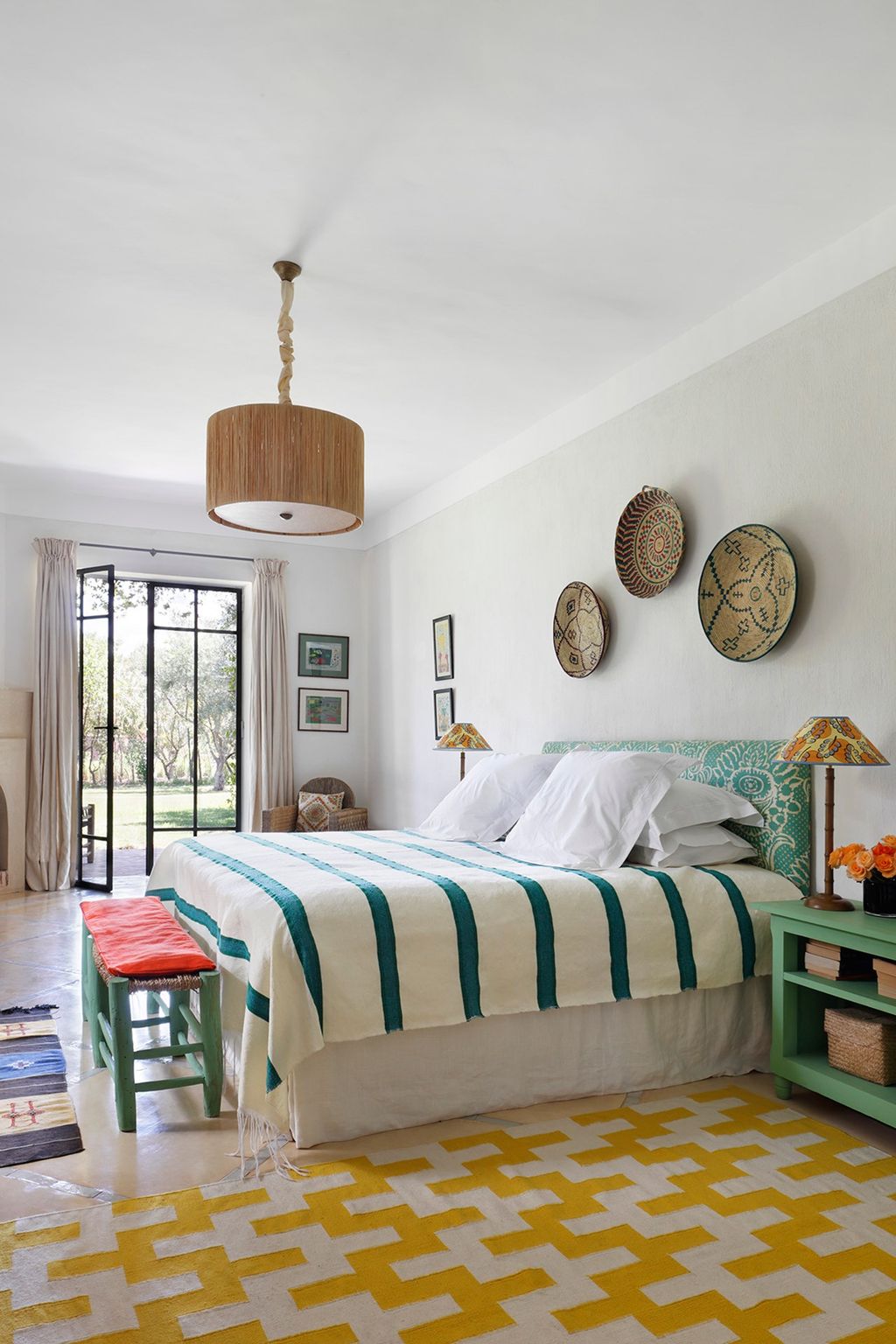 Bright bedroom with yellow statement rug | Bedroom Design Ideas