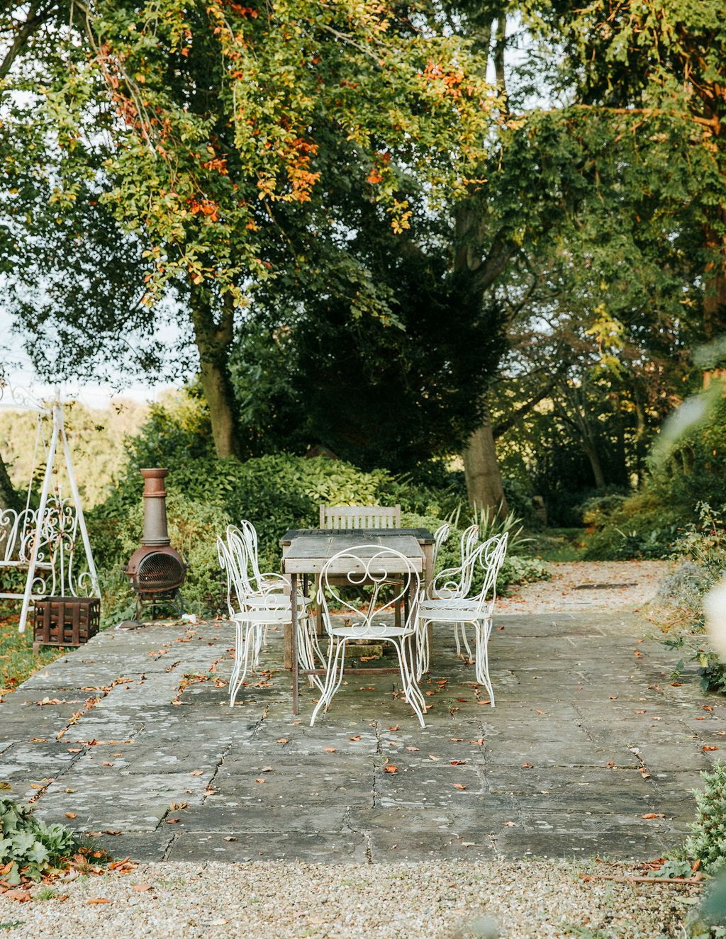 Image may contain Flagstone Furniture Chair Dining Table Table Patio Outdoors Yard and Nature