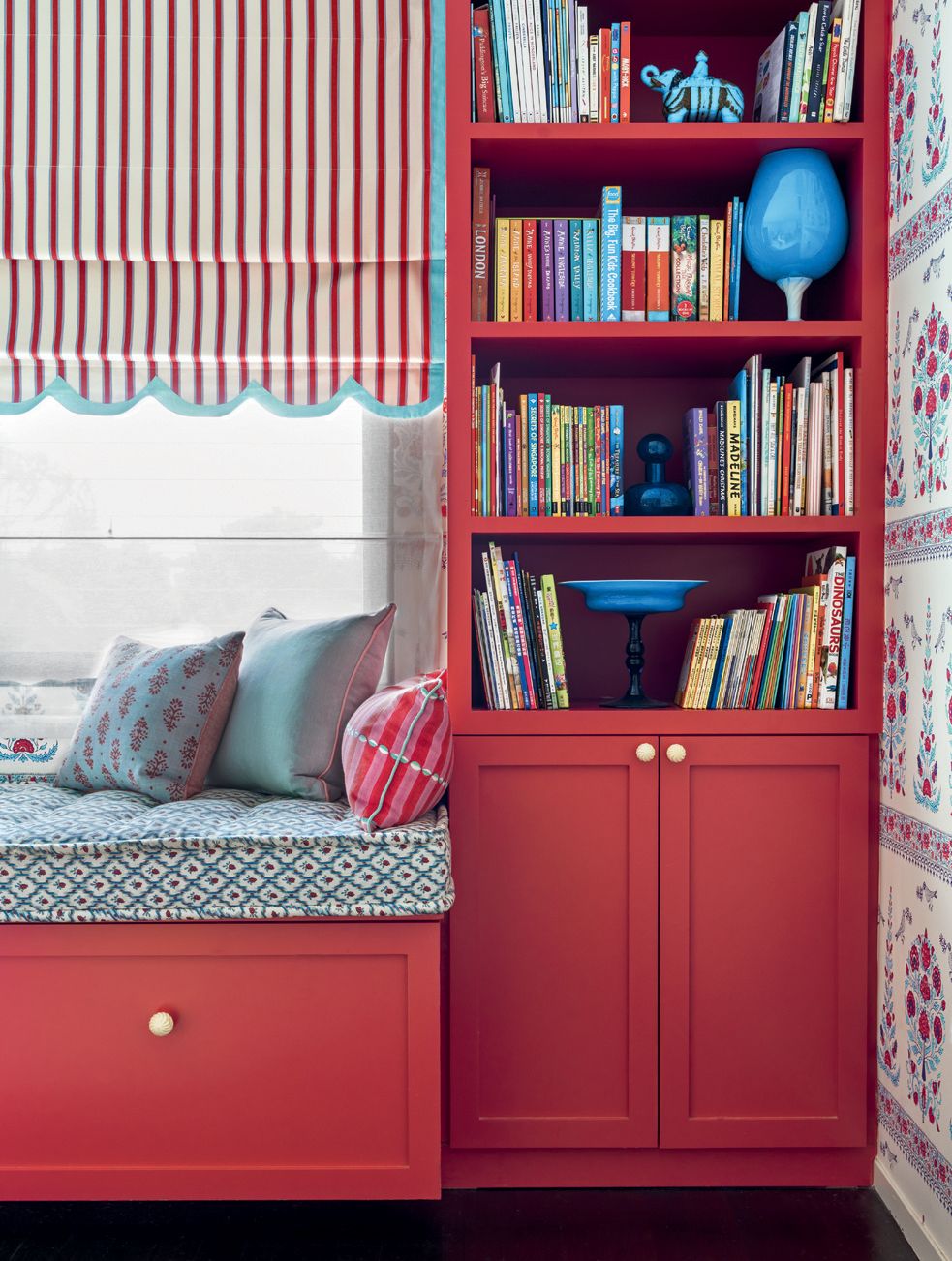 Image may contain Furniture Bookcase Cushion and Shelf