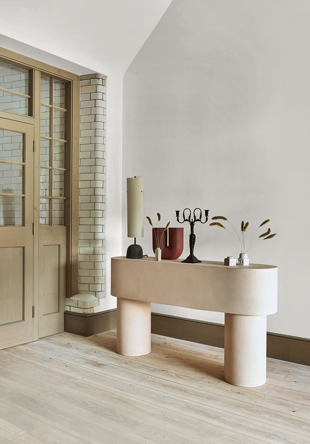 FURNITURE   • ‘Pilotis jesmonite console table  7900 ‘Holm jesmonite and paper tall light  1800 both by Malgorzata Bany...