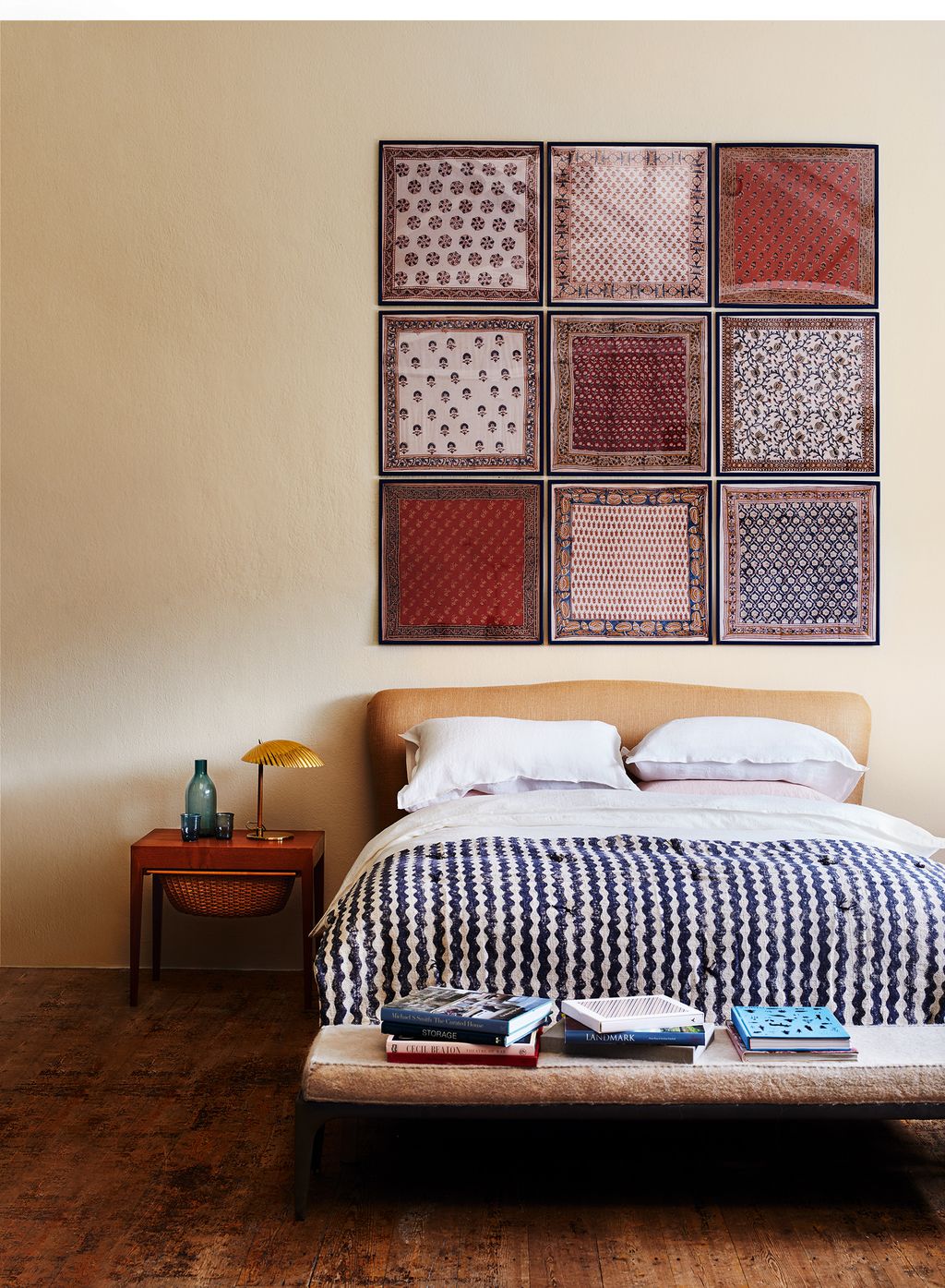 WALLS    •	‘Matchstick paint 45 for 2.5 litres matt emulsion from Farrow  Ball.    •	Madetomeasure wooden picture frames...