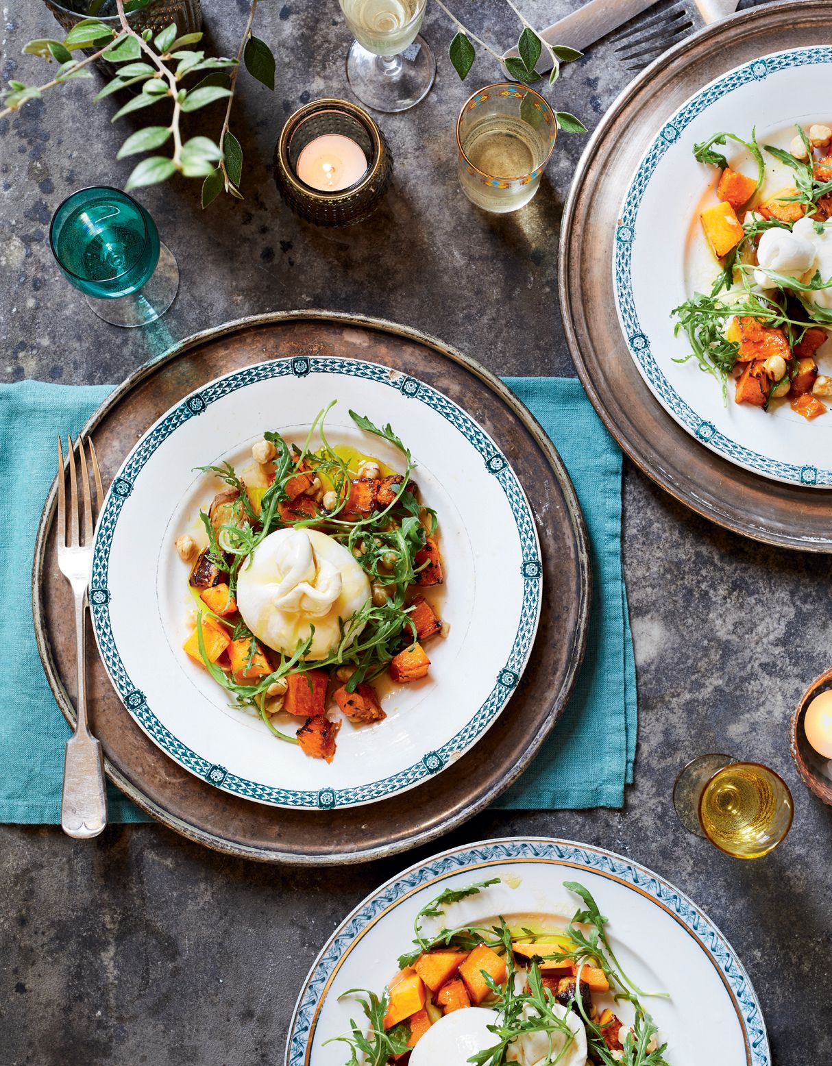 Burrata recipe with pumpkin and hazelnuts