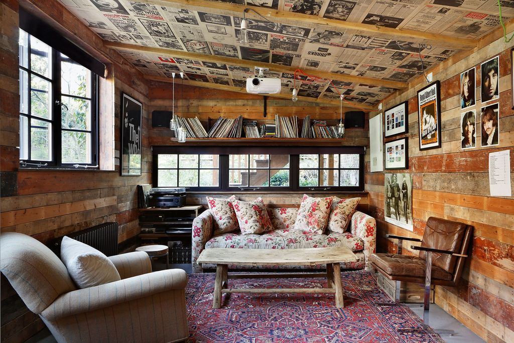 Image may contain Living Room Room Indoors Furniture Couch Paul McCartney Rug John Lennon and George Harrison