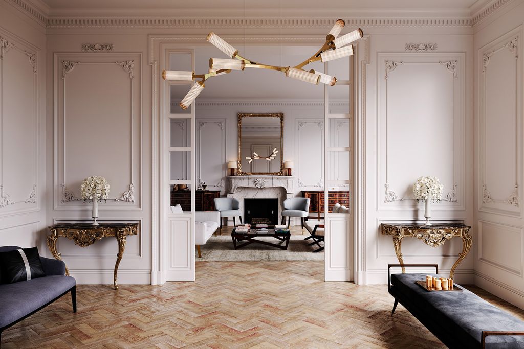 Image may contain Flooring Living Room Room Indoors Floor Wood Furniture Hardwood Interior Design Lobby and Table