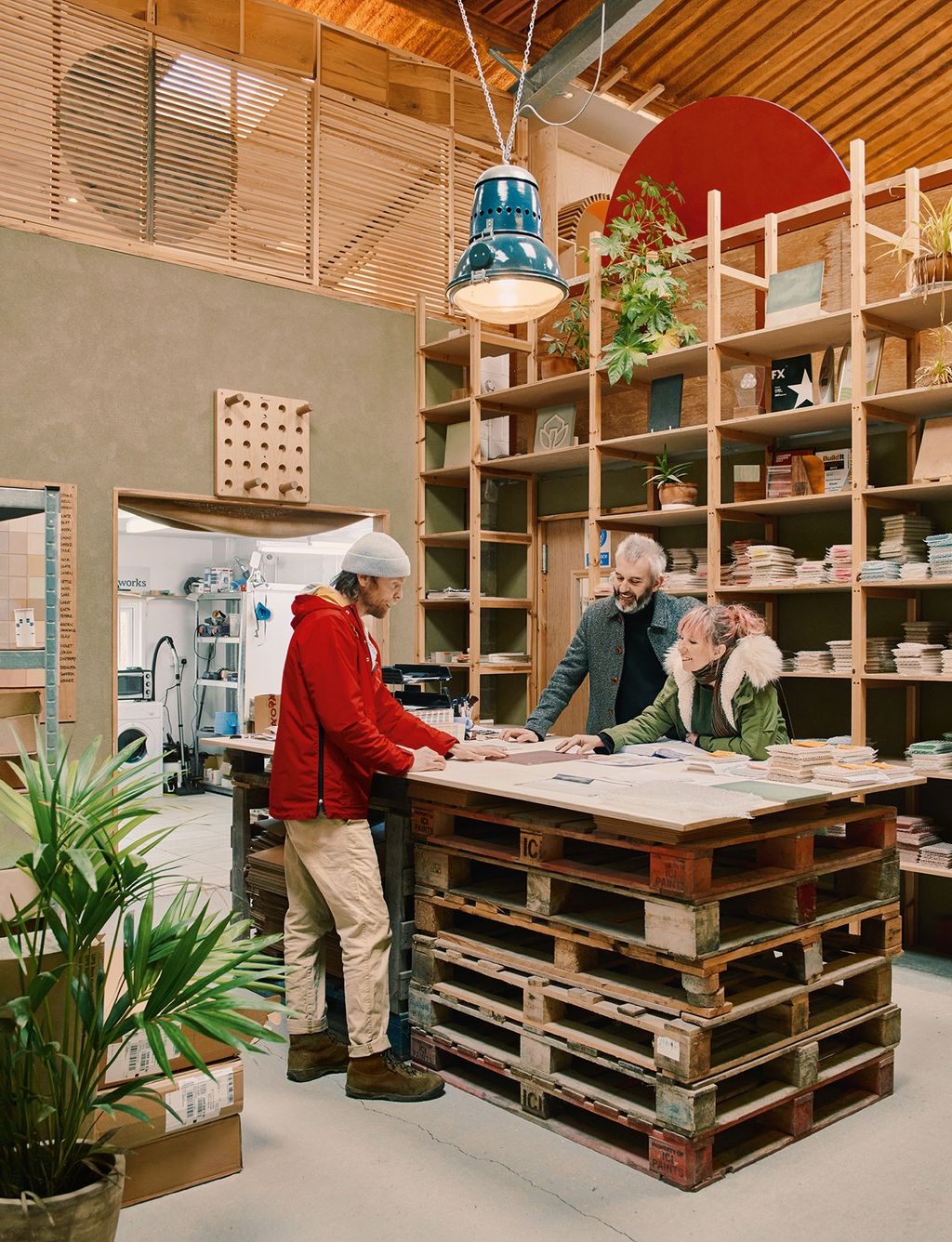 Sophie and Chris with Adam Wiseman of Clayworks which creates interior natural wall finishes.