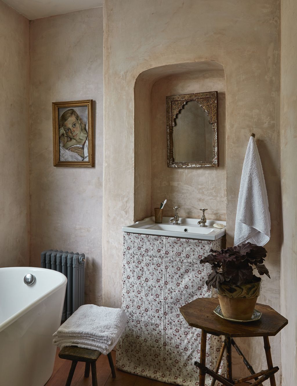 The Victorian bamboo table was a find from a London carboot sale. An old piece of blockprinted cotton from a flea market...