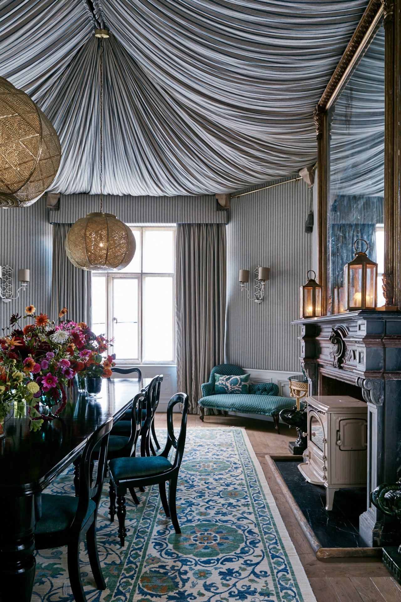 A tented ceiling in the Shropshire home of Henri Fitzwilliam Lay