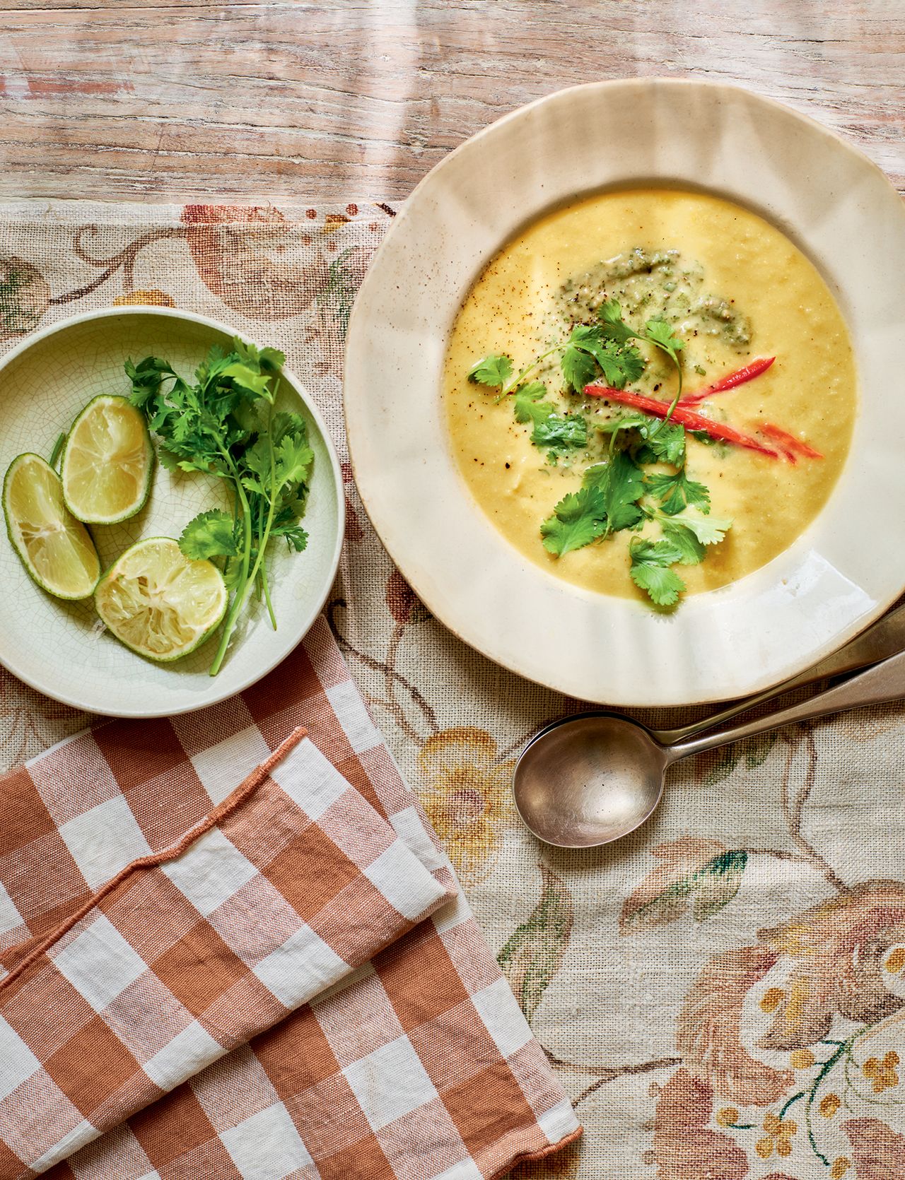 Corn soup with avocado cream