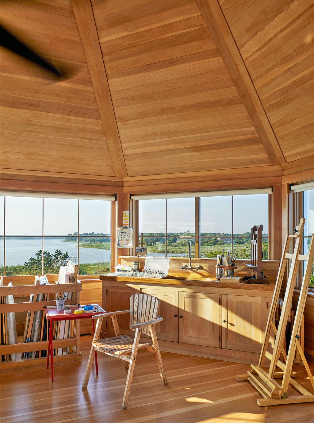 The top floor of the Douglas firlined tower is an enviable art studio with 360degree views.
