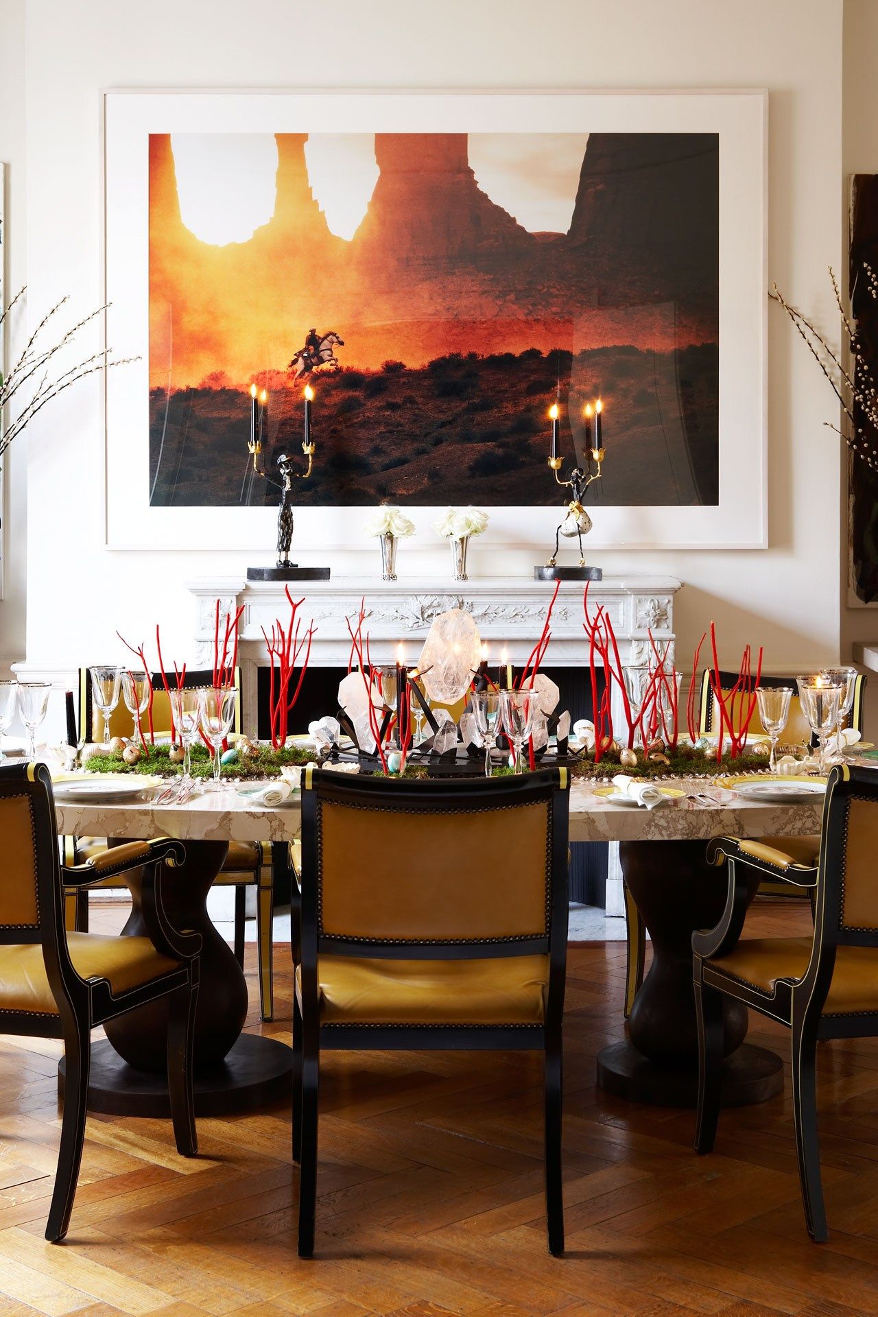 Image may contain Furniture Chair Indoors Dining Room Room Table Living Room Dining Table Plant Glass and Human