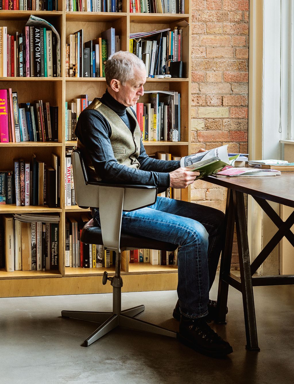 He refers to these books for inspiration.