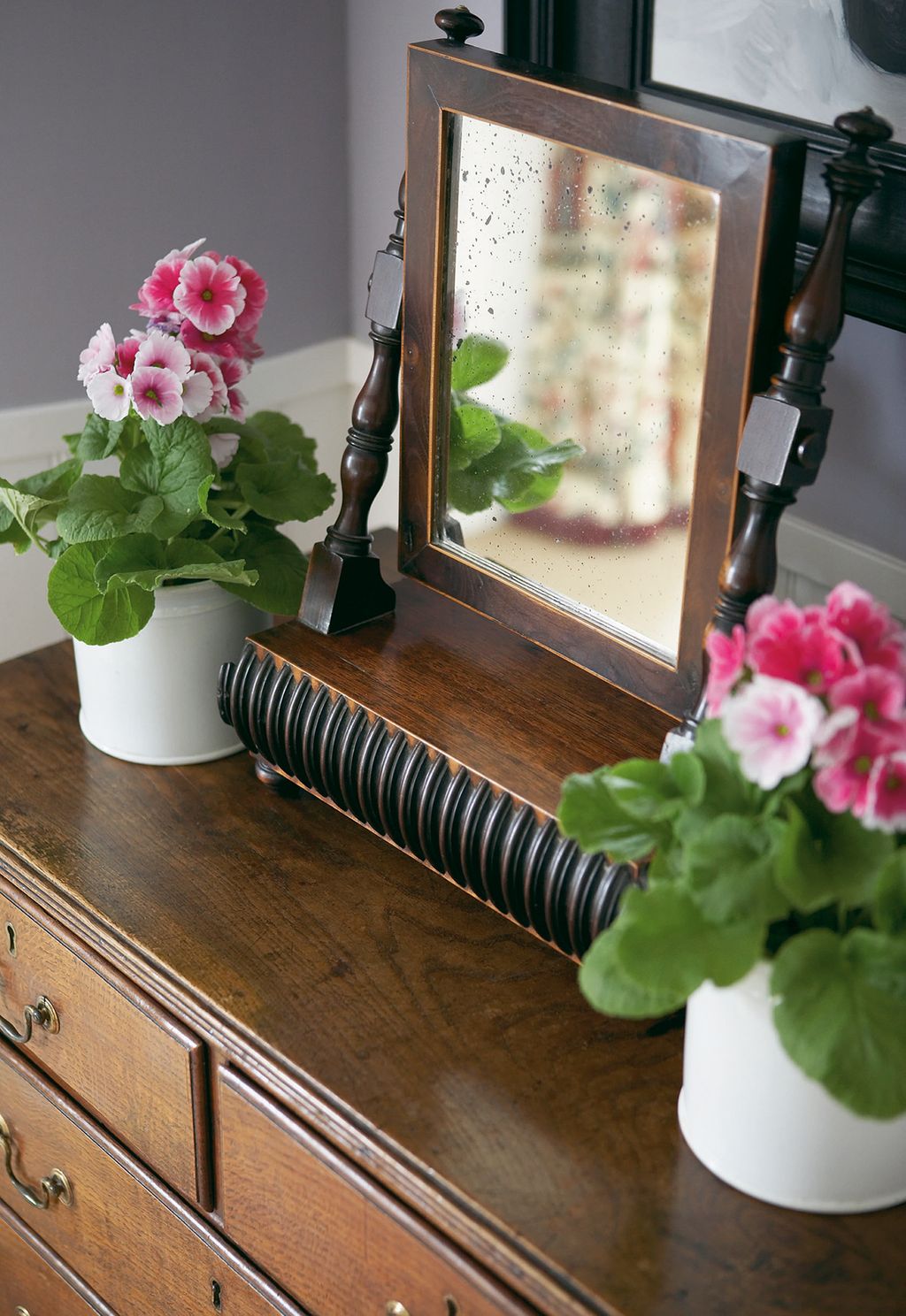 Image may contain Plant Wood Hardwood Flower Blossom Flower Arrangement Furniture Geranium and Rose