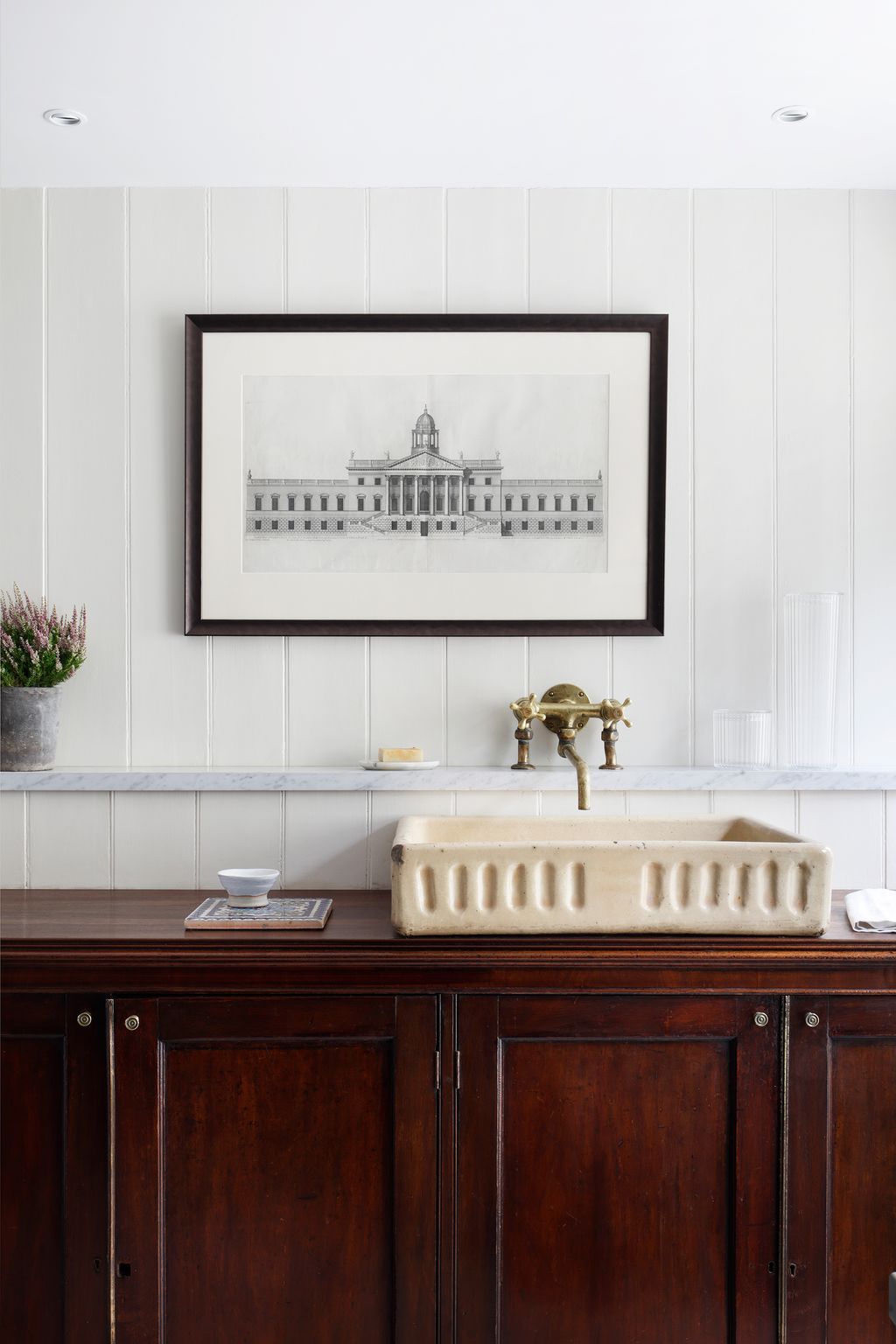 Image may contain Furniture Sideboard Interior Design Indoors Sink Faucet Wood and Room