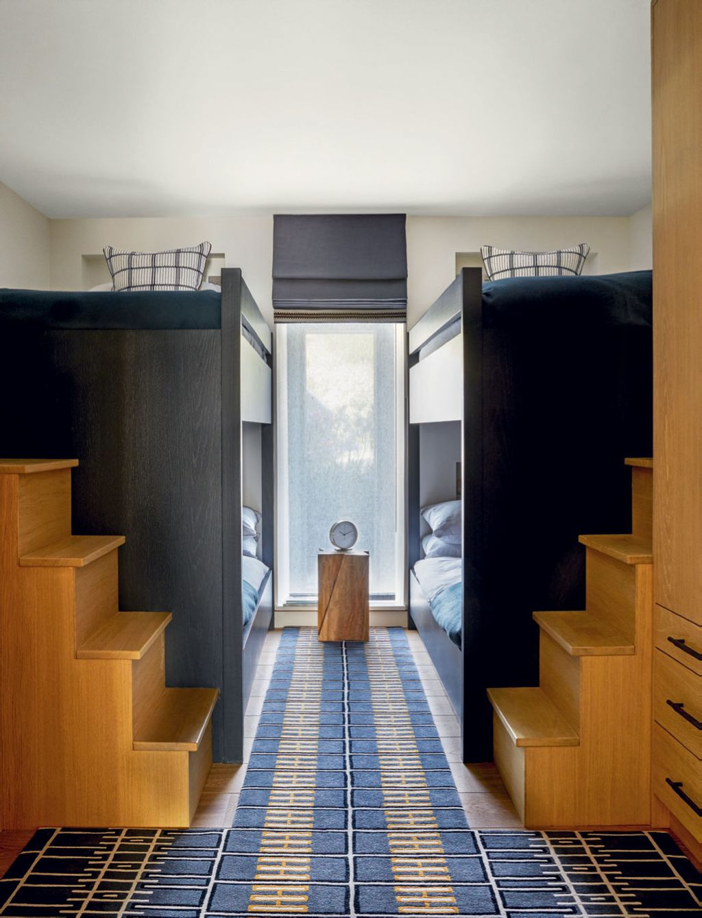 Image may contain Wood Interior Design Indoors Furniture Flooring Hardwood Bed Plywood Housing and Building