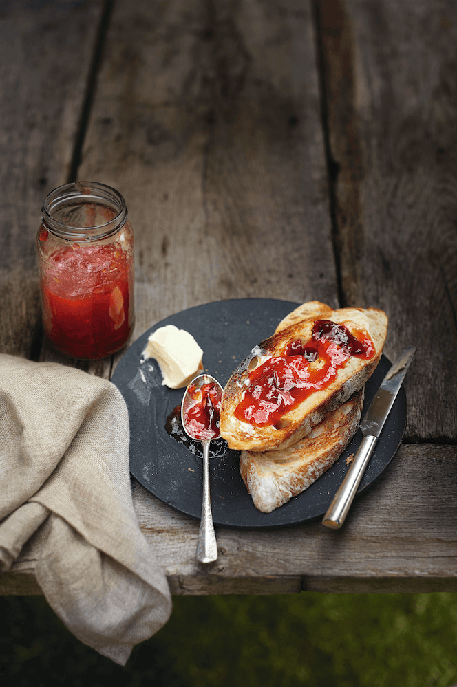 Image may contain Food Jam Plant Bread Toast French Toast Human and Person