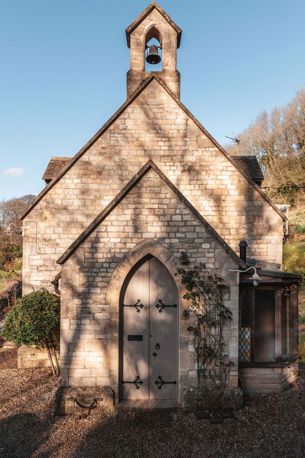 The original entrance is still the front door and the bell still rings if you work out which cable to pull.