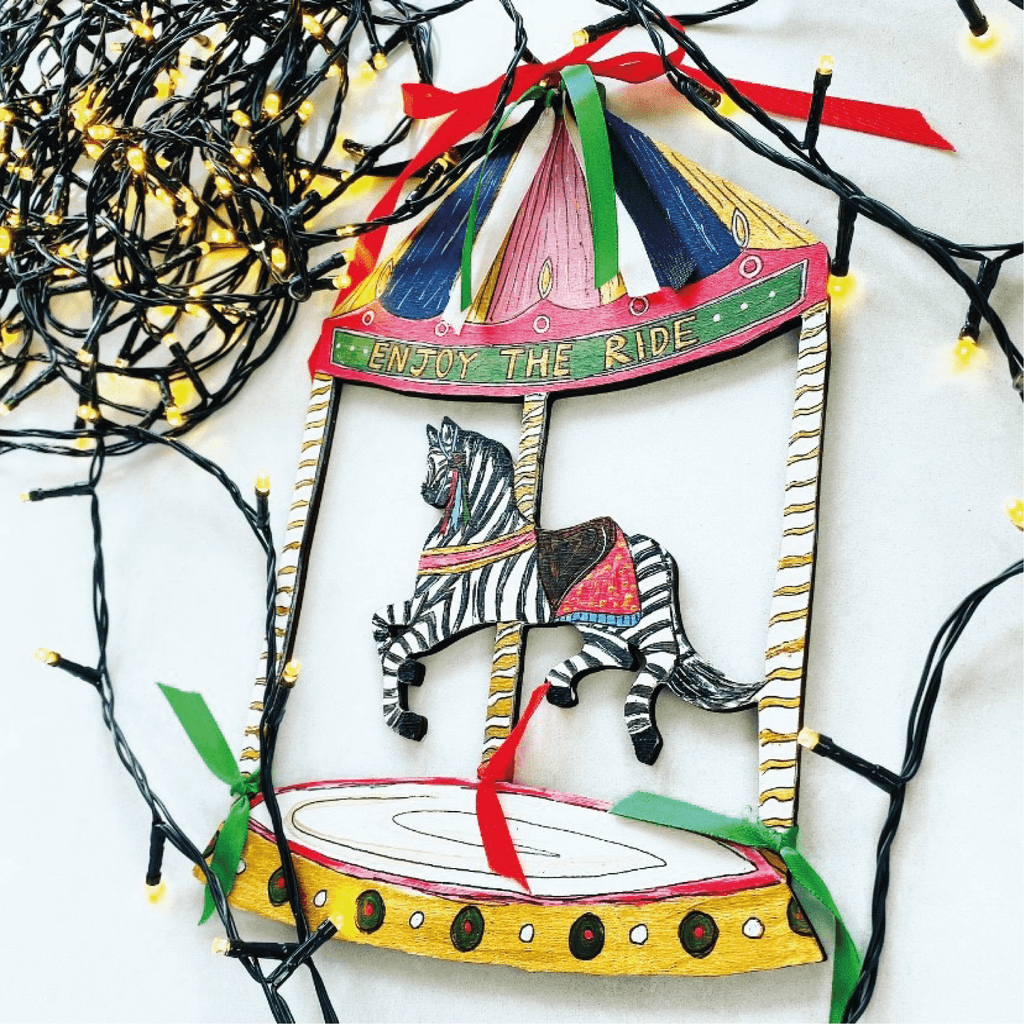 Zebra Hand Painted Carousel Wall Hanging 48 from The Dartmoor Artist. buttongroup Shop now