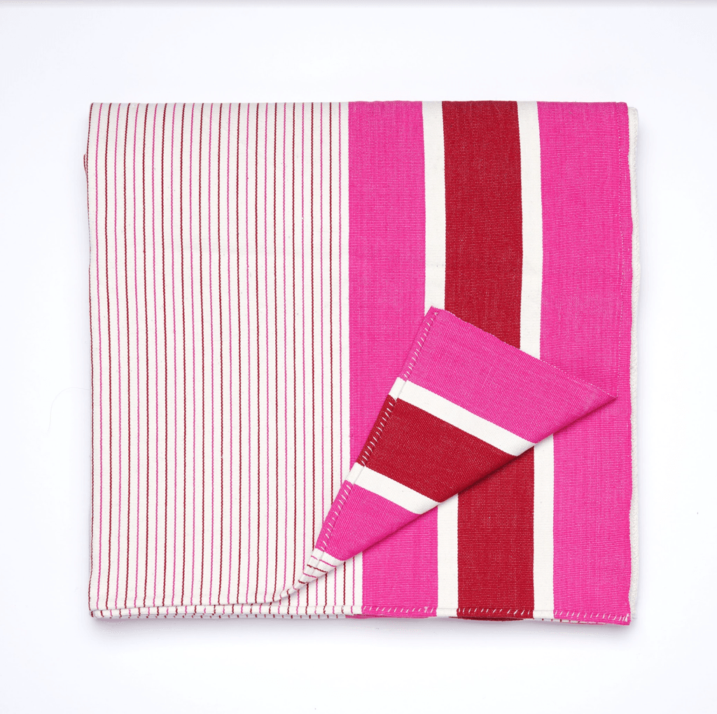 Pedal Loom Woven Tablecloth pink and cream stripe 195 from Montes and Clark. buttongroup Shop now