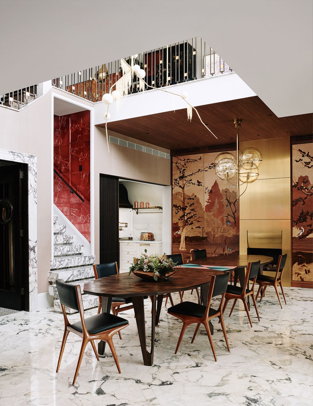 Image may contain Furniture Chair Indoors Room Dining Table Table Interior Design Flooring and Dining Room