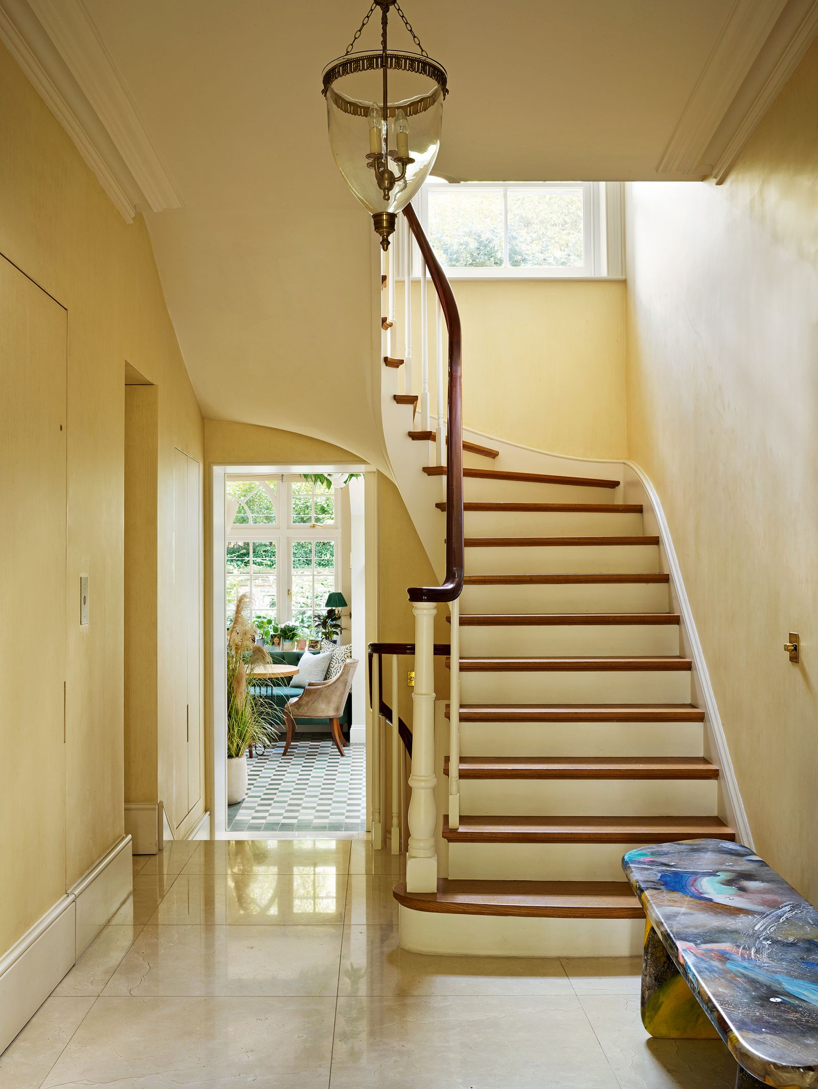 Image may contain Staircase Wood Flooring Human and Person