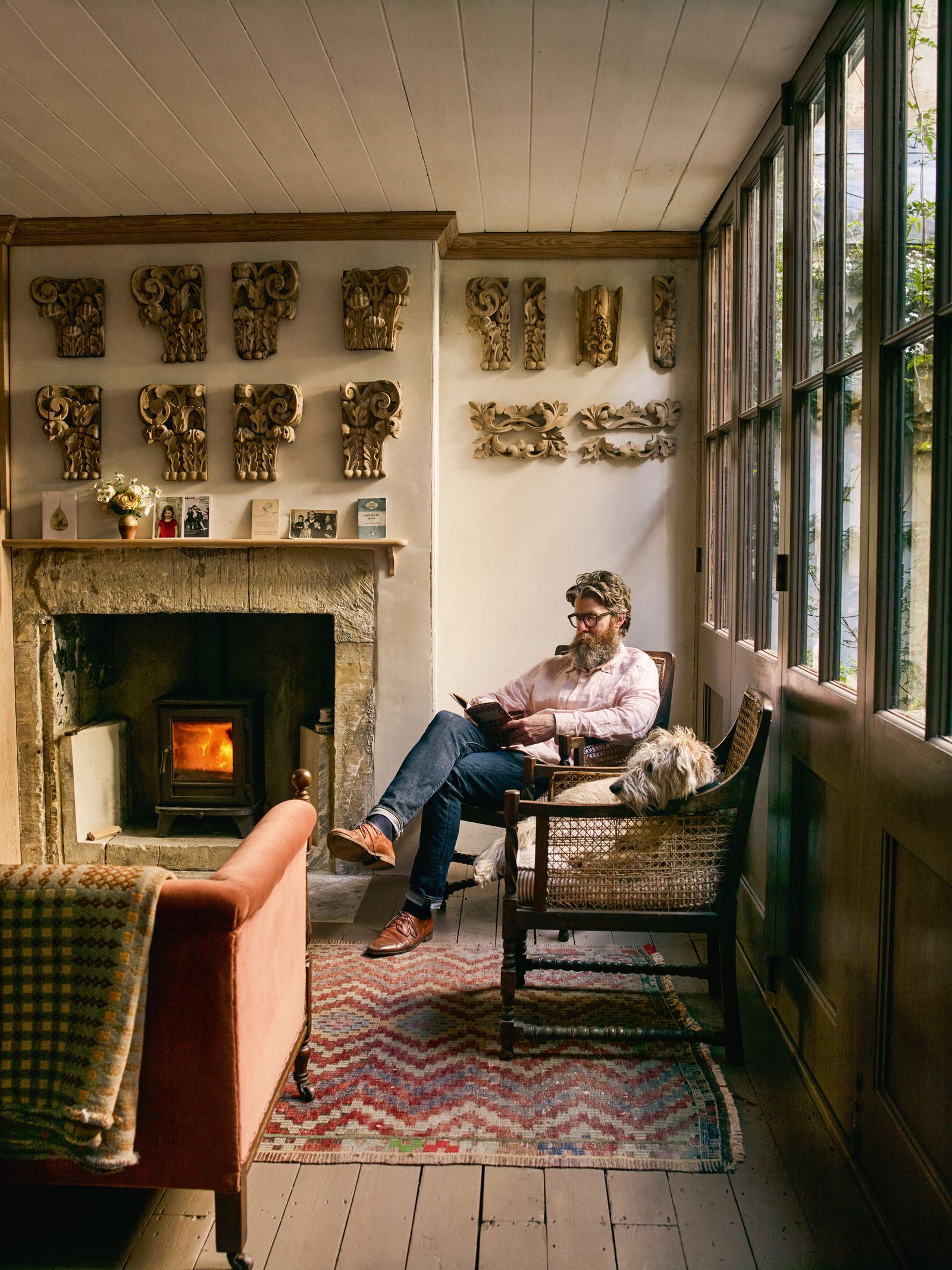 Patrick Williams in the sitting room of his thoughtfully restored house and shop in Bath