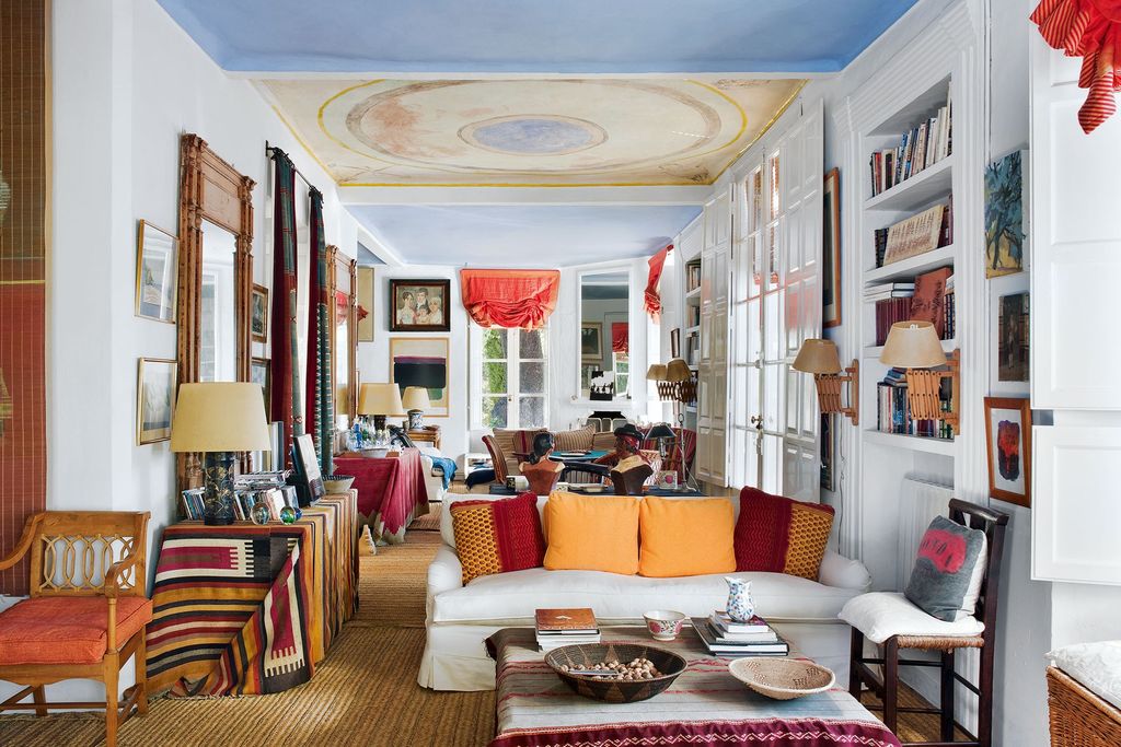 Living Room with Ceiling Mural | Living Room Design Ideas