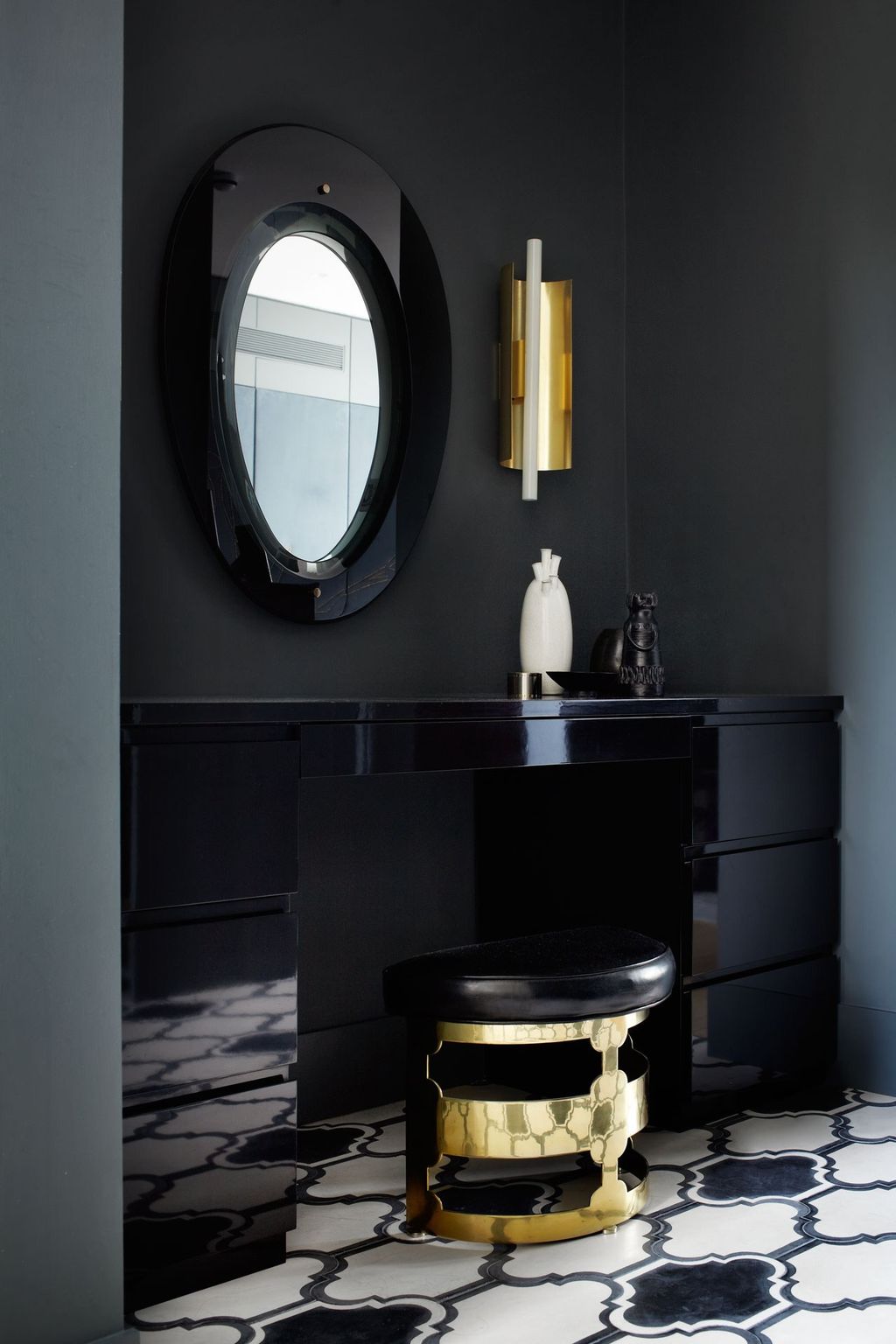 Image may contain Furniture Indoors Sideboard Interior Design Room and Bar Stool