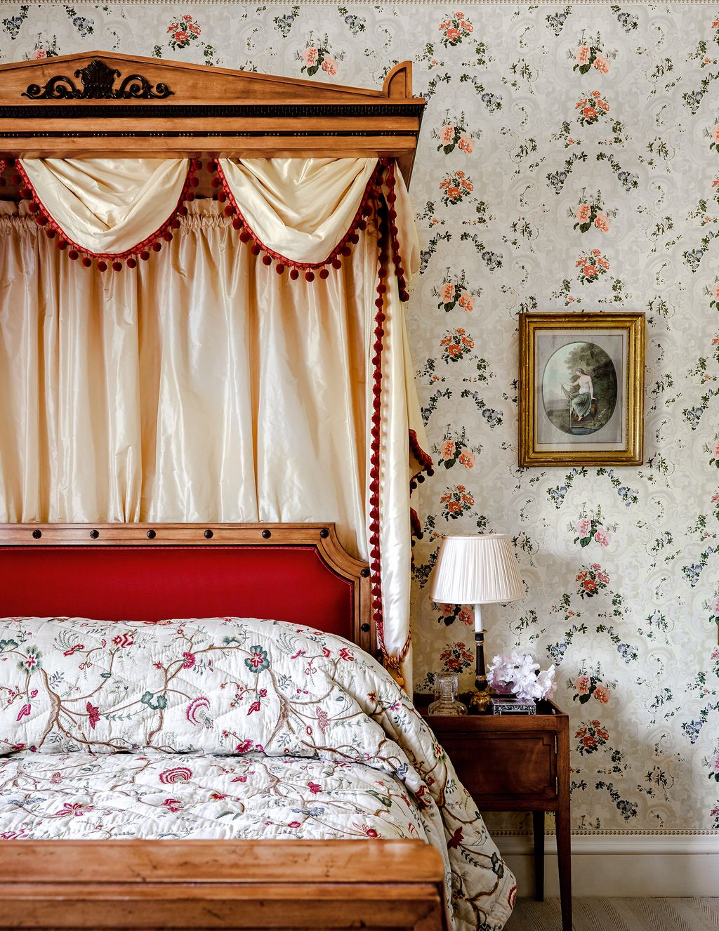 Image may contain Indoors Room Bedroom Furniture Lamp Table Lamp and Bed