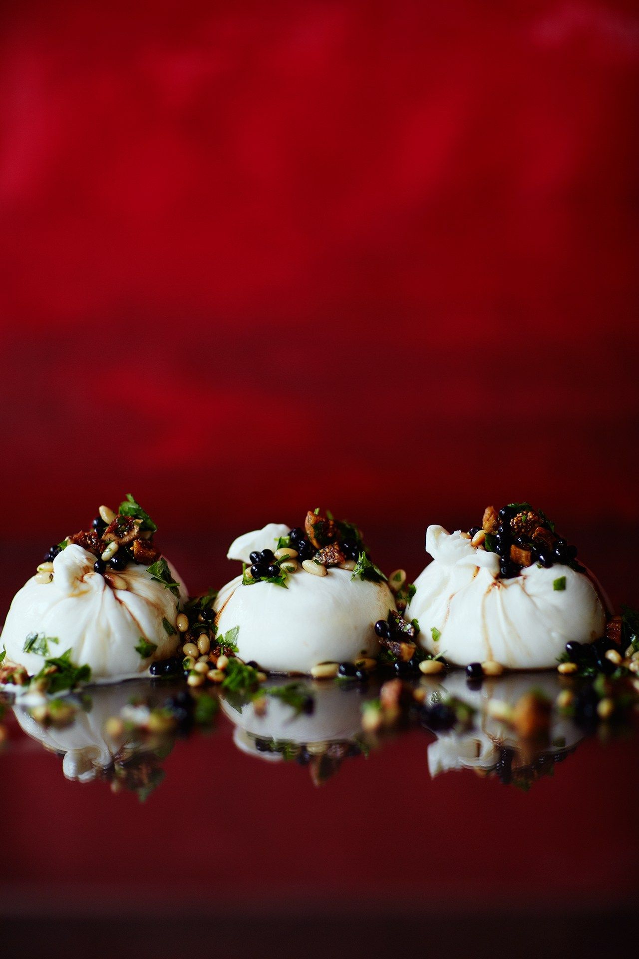 Burrata recipe with fig pinenut and parsley salsa
