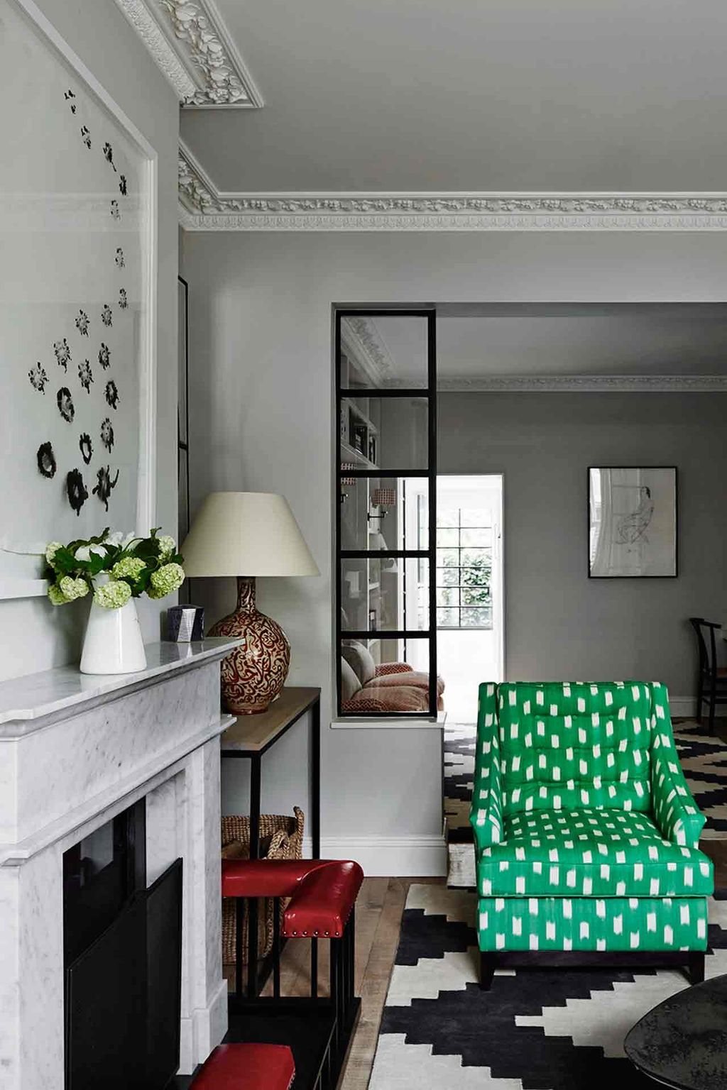 Green Armchair in Grey Living Room | Living Room Ideas
